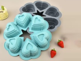 Molde silicona 6 muffins corazon redondo